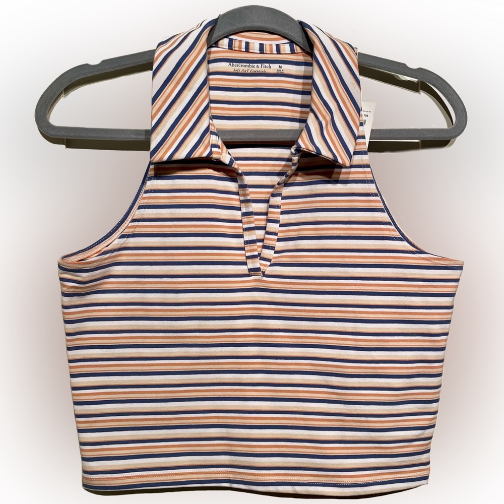 NWT ABERCROMBIE & FITCH Multi-Stripe Essential Polo Tank